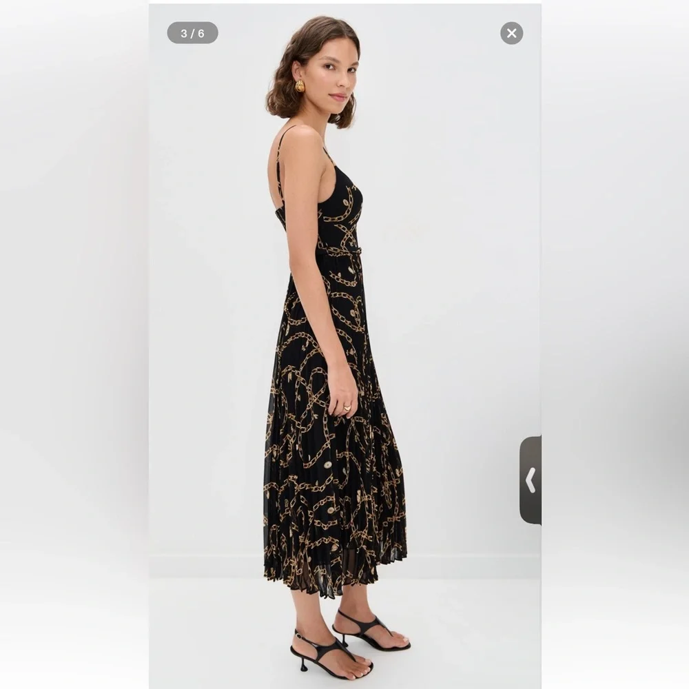 Zimmermann Sunray Pleated Picnic Midi Dress Black Chain-Print Spaghetti Strap 1 - Picture 4 of 16